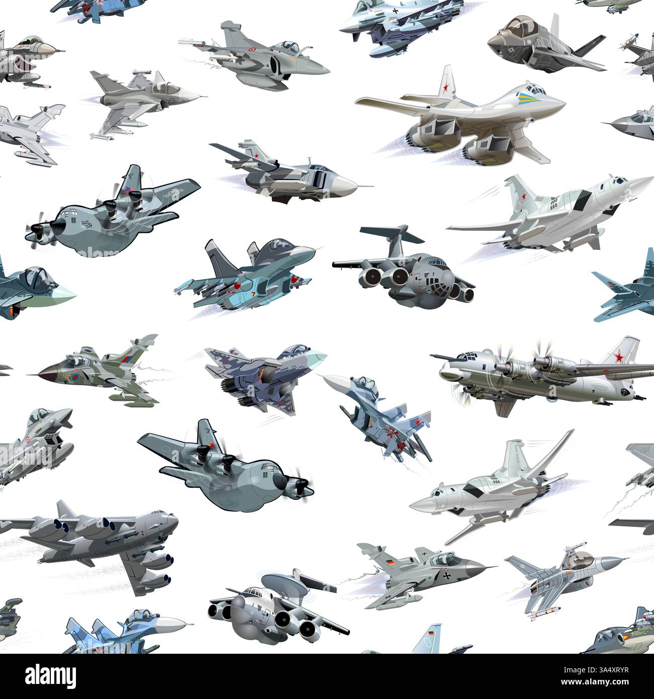 Cartoon Militärflugzeuge nahtlose Muster isoliert Stockfoto