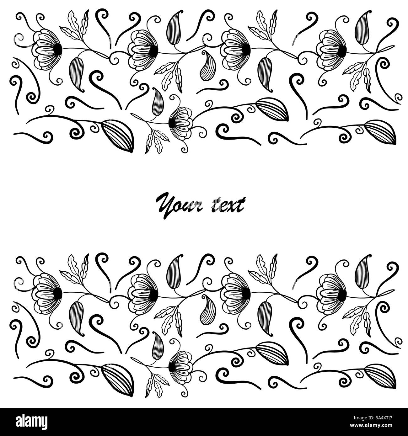 Schöne handgezeichnete schwarze Kunstblume IV Stock Vektor