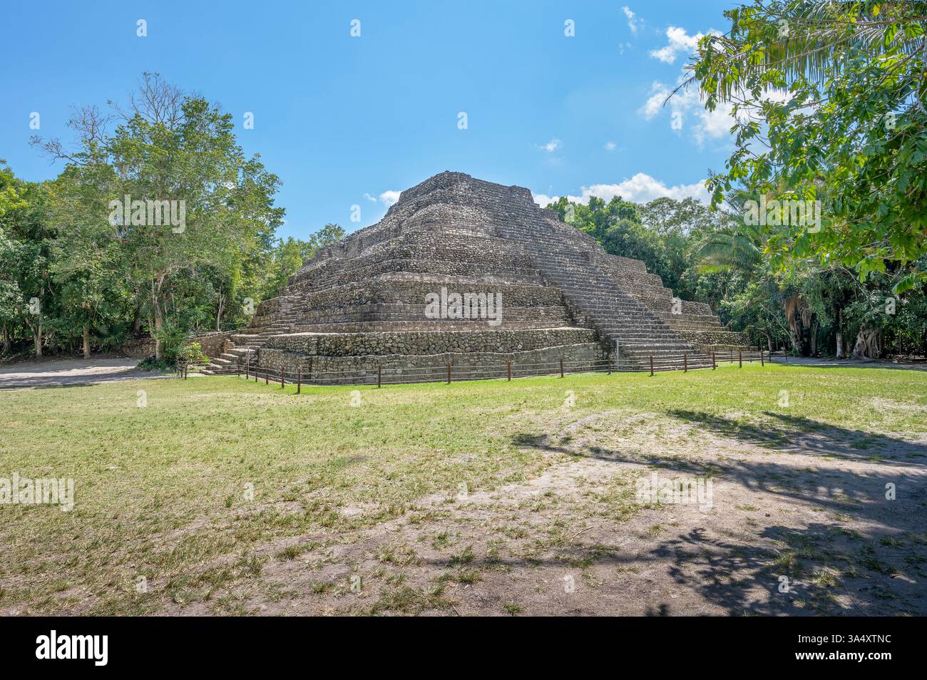 Ruinen der Maya-Pyramiden in Chacchoben in Quintana Roo, Mexiko Stockfoto