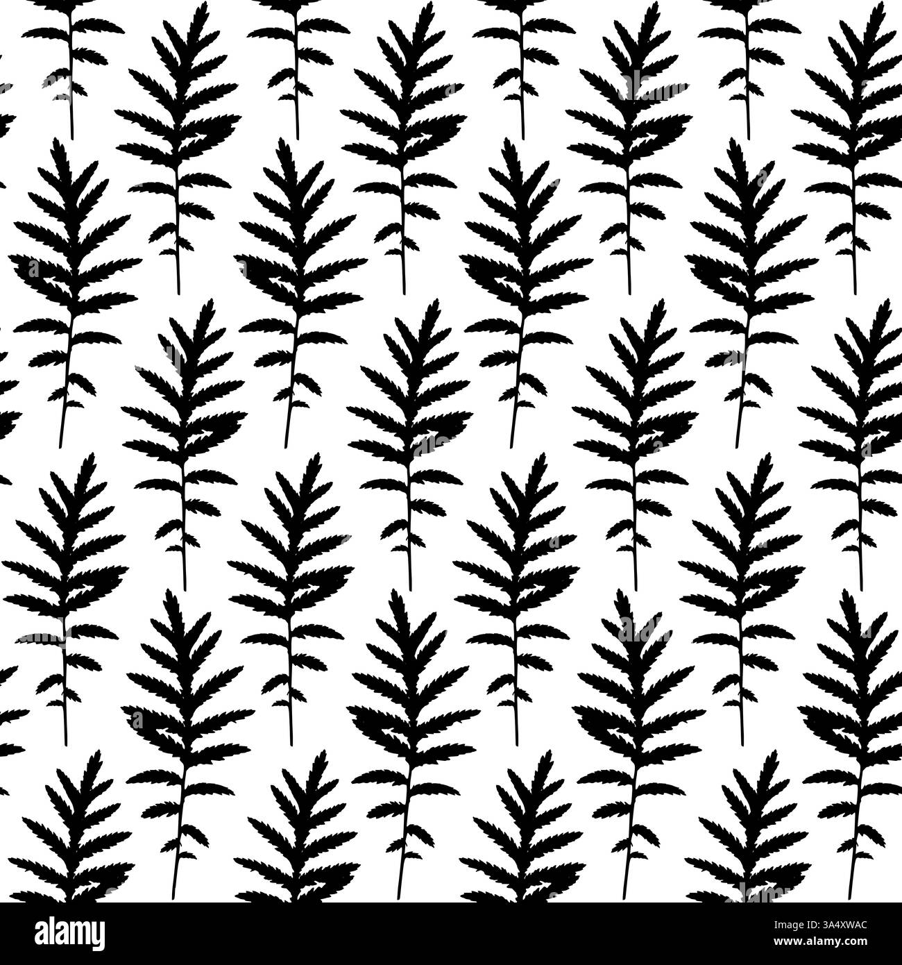 Daisy hinterlässt Ein Schwarz-weiß-Bild von Daisy-Blättern mit weißem Hintergrund. Die Leaves sind in einem Muster angeordnet, das ein Bewegungsgefühl des erzeugt Stock Vektor