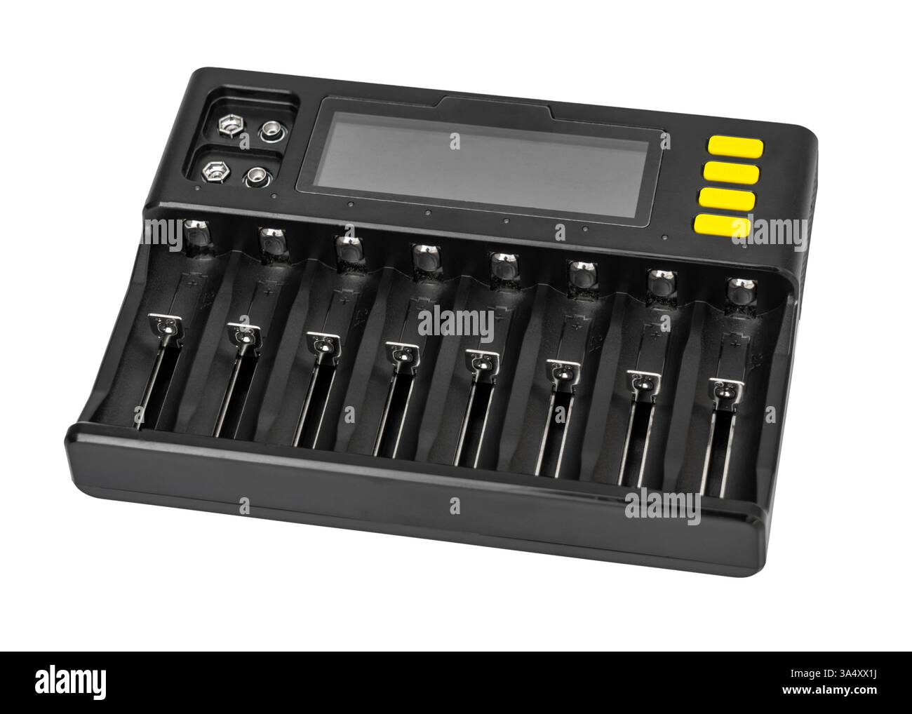 Akkuladegerät Nahaufnahme auf weißem isoliertem Hintergrund Stockfoto