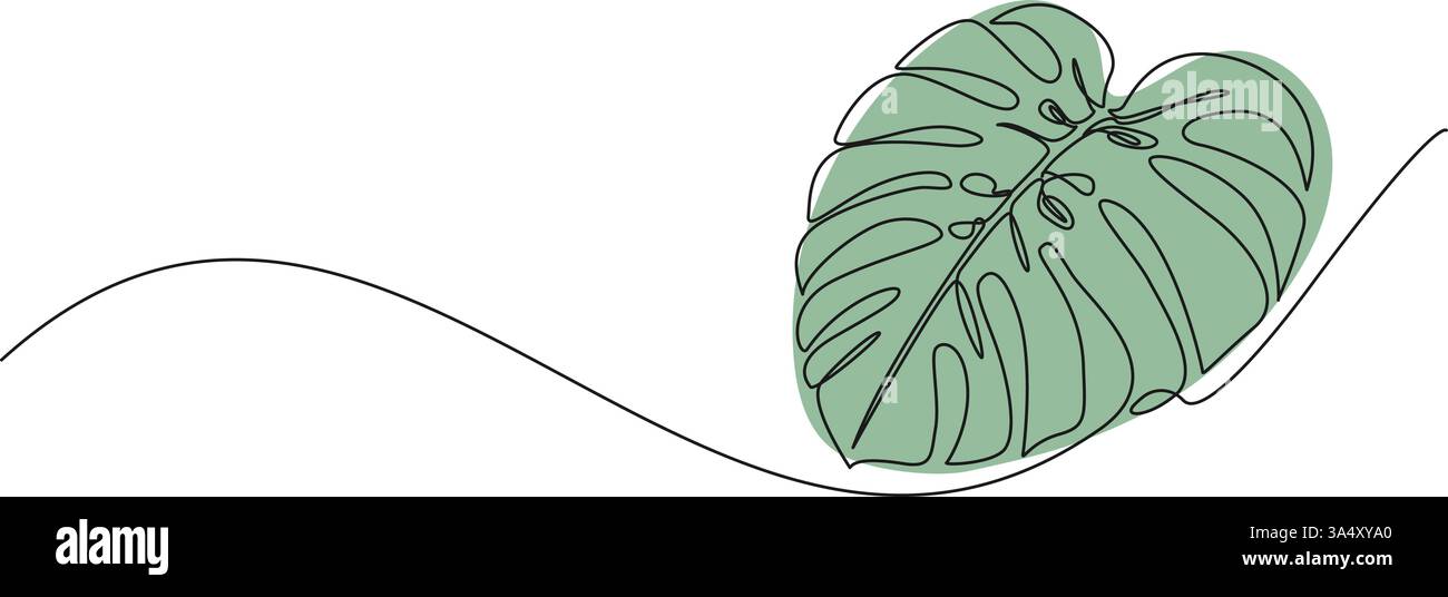 Durchgehende einzeilige Zeichnung eines Monstera-Blattes, Strichgrafik-Vektor-Illustration Stock Vektor