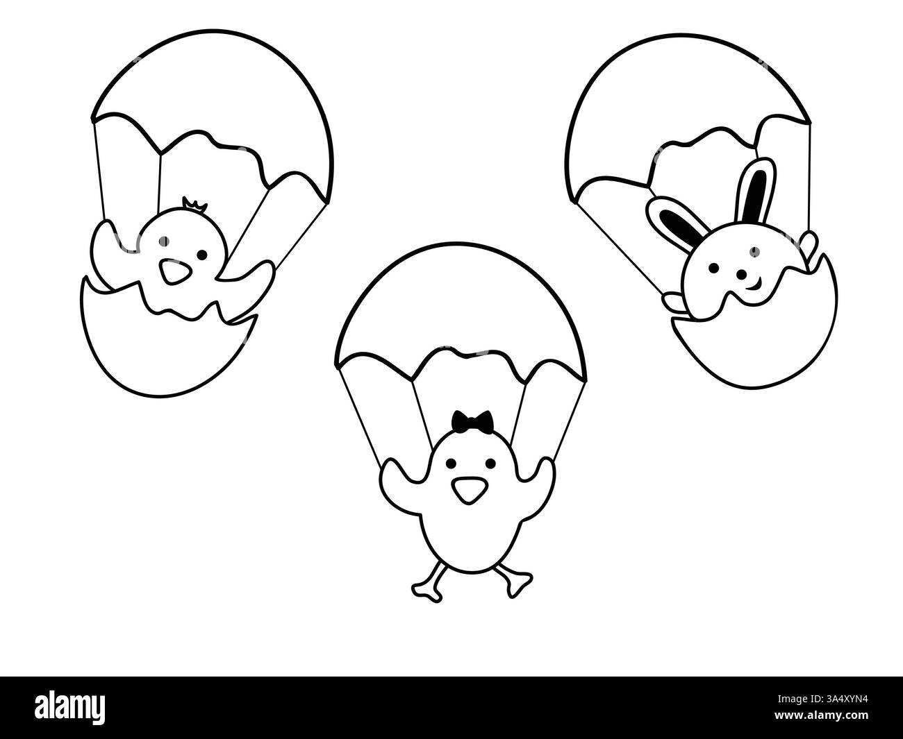 Die Osterküken und Häschen auf Eierschalen. Stock Vektor
