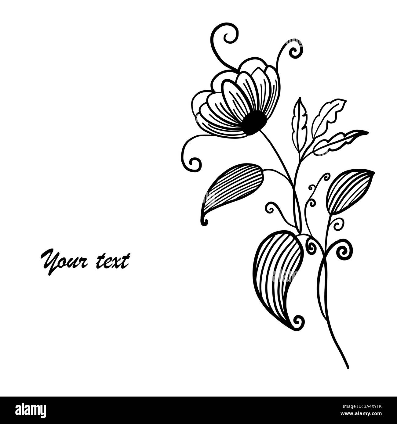 Schöne handgezeichnete schwarze Kunstblume Stock Vektor