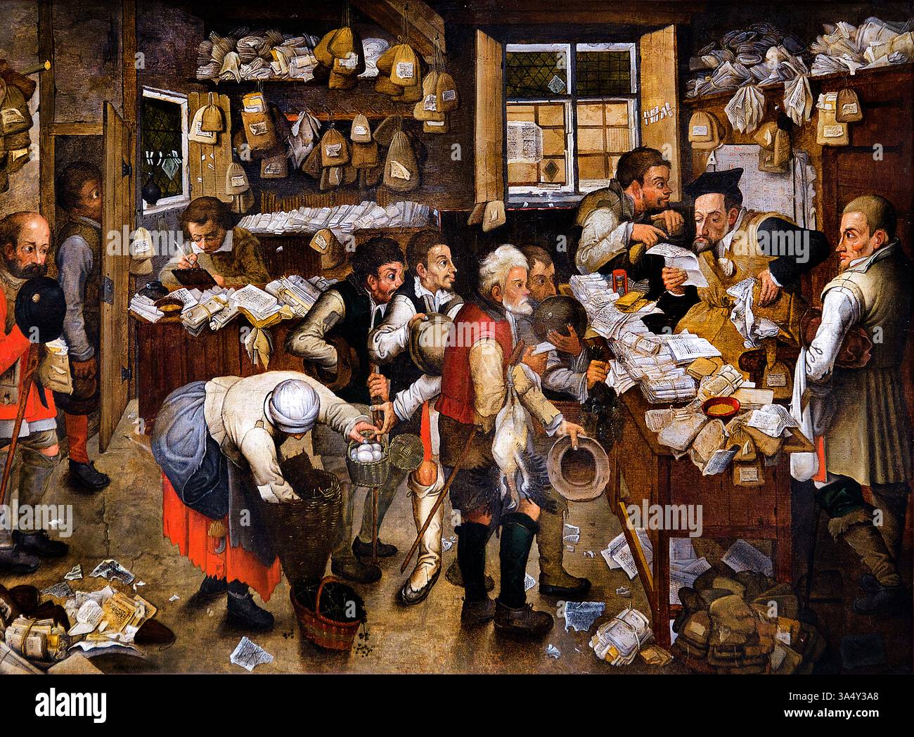 17. Jahrhundert flämische Bauern bei einem Anwalt (die Zahlung des Zehnten - DImes) 1617 Pieter Breughel der jüngere Franzose, Louvre France Fine Art Museum Paris. 17. Jahrhundert Pieter Brueghel der Jüngere 1564–1637, Familie Brueghel (Bruegel oder Breughel), flämische Maler 16.–17. Jahrhundert, Belgien. Stockfoto