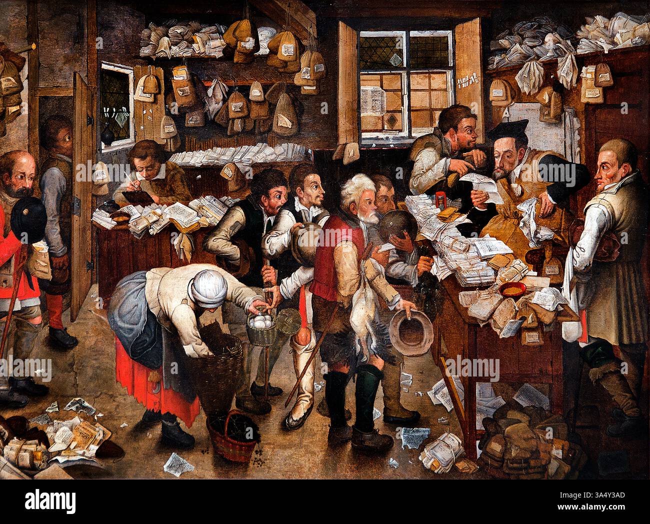 17. Jahrhundert flämische Bauern bei einem Anwalt (die Zahlung des Zehnten - DImes) 1617 Pieter Breughel der jüngere Franzose, Louvre France Fine Art Museum Paris. 17. Jahrhundert Pieter Brueghel der Jüngere 1564–1637, Familie Brueghel (Bruegel oder Breughel), flämische Maler 16.–17. Jahrhundert, Belgien. Stockfoto