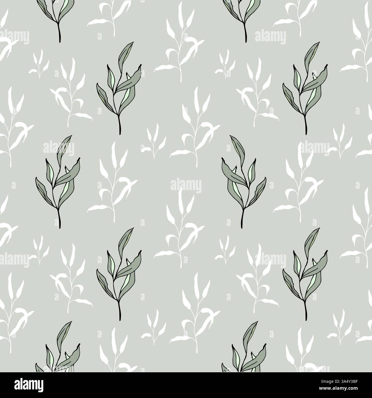 Floral Green Hand gezeichnetes nahtloses Muster mit kleinen Strichkunstblättern perfekt für Hintergrund, Textil oder Geschenkpapier Ein zartes, sich wiederholendes Stock Vektor