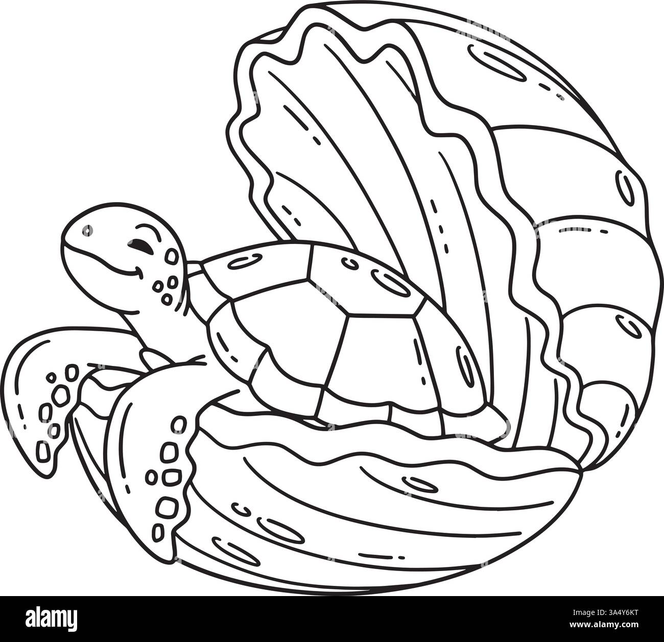 Turtle Inside a Clam Shell Isolated Coloring Page Stock Vektor