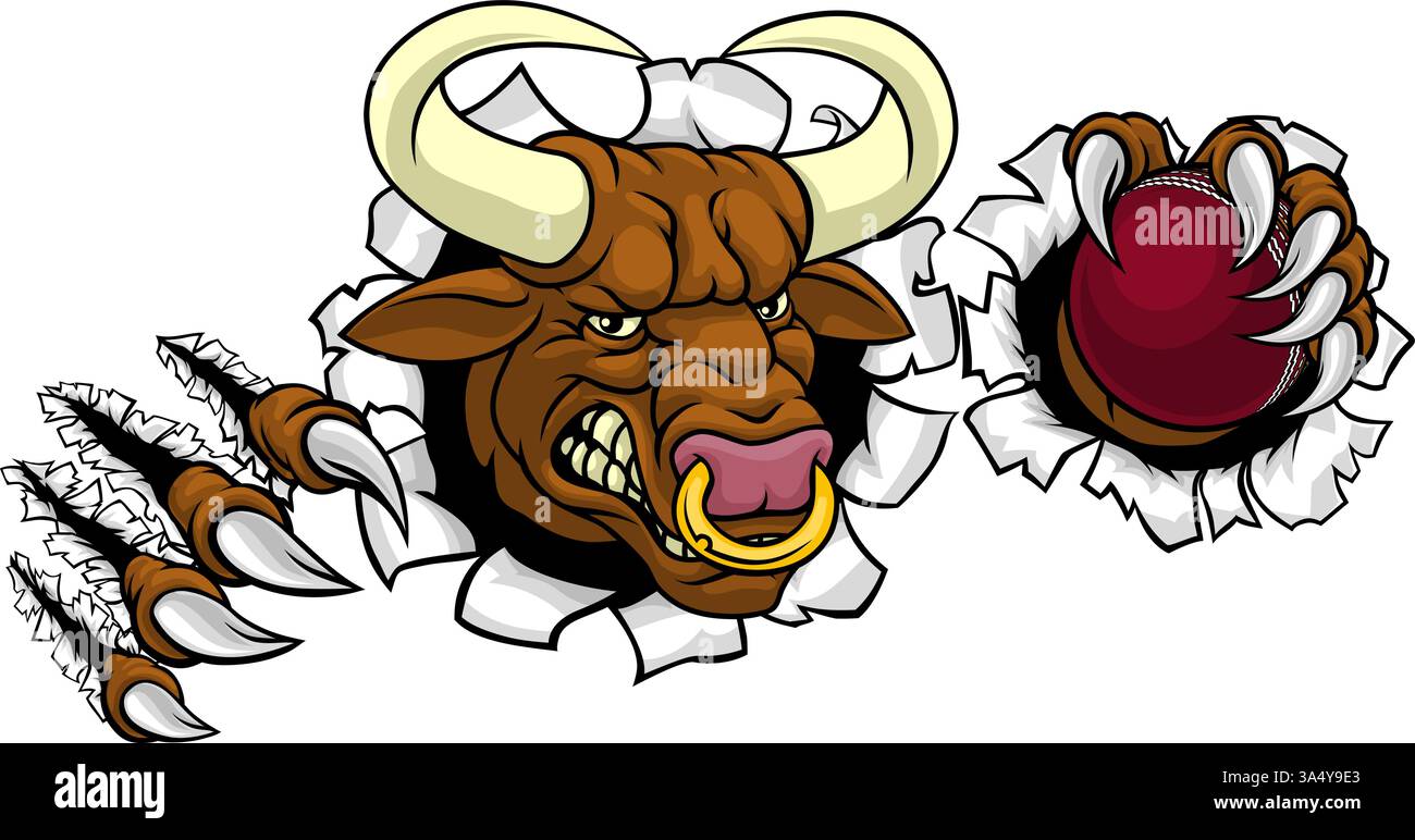 Bull Minotaurus Longhorn Cow Cricket Maskottchen-Cartoon Stock Vektor