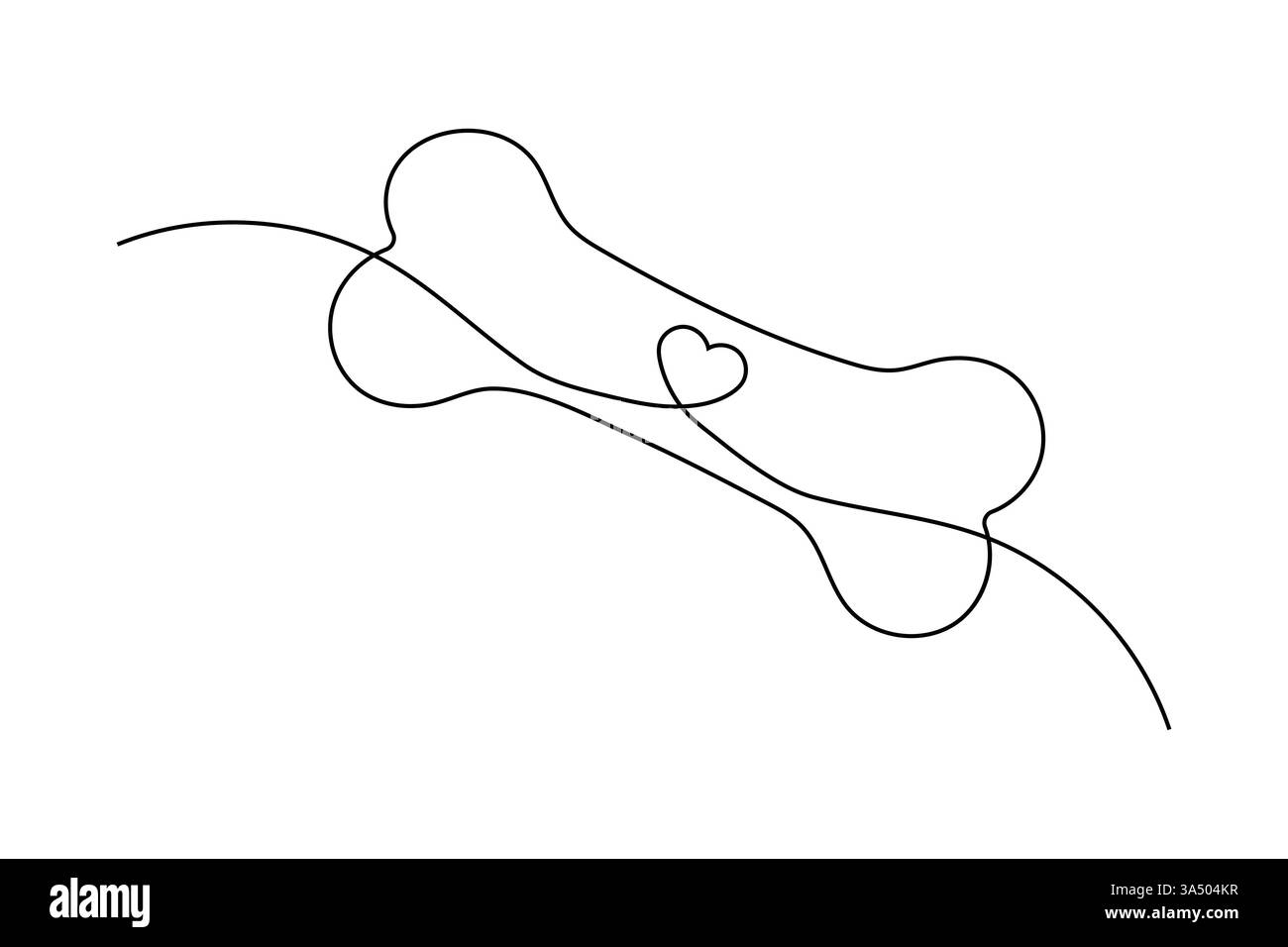 Durchgehende einzeilige Hund- und Knochenzeichnung des isolierten Konturvektorsymbols Stock Vektor