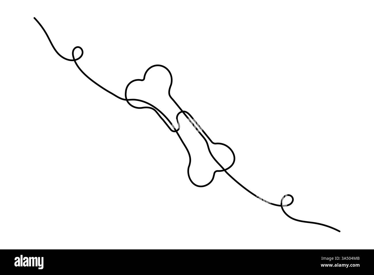 Durchgehende einzeilige Hund- und Knochenzeichnung des isolierten Konturvektorsymbols Stock Vektor