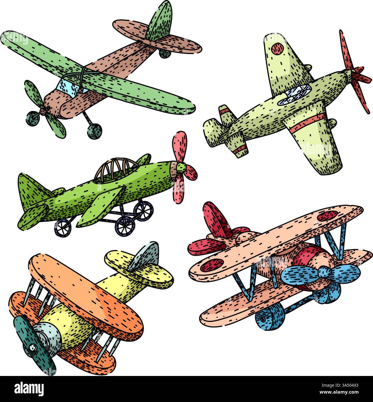 Modell Flugzeug Set Skizze Hand gezeichneter Vektor Stock Vektor