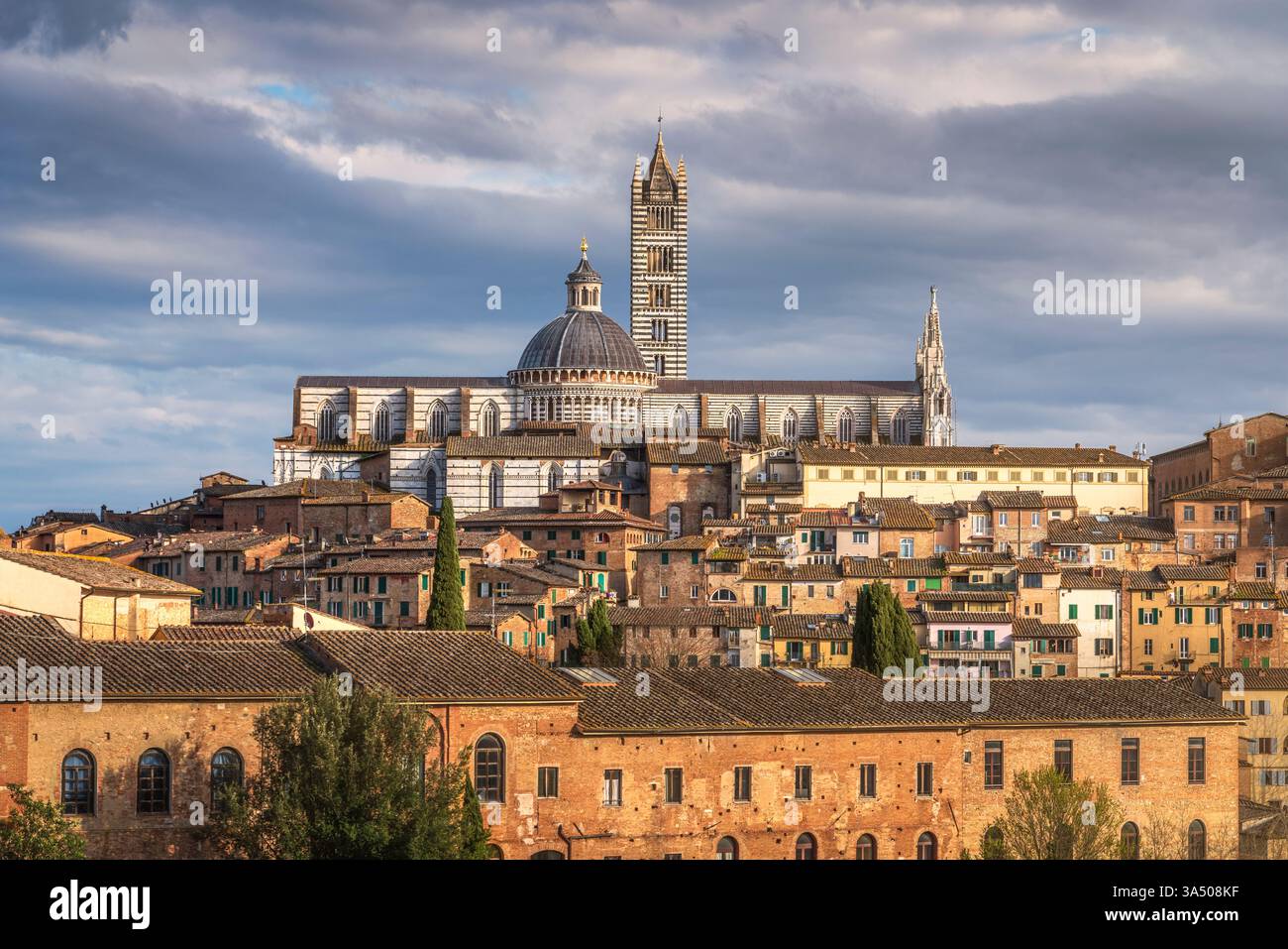Skyline von Siena. Auf der Spitze der Kathedrale, auch bekannt als Duomo di Siena. Toskana, Italien Stockfoto