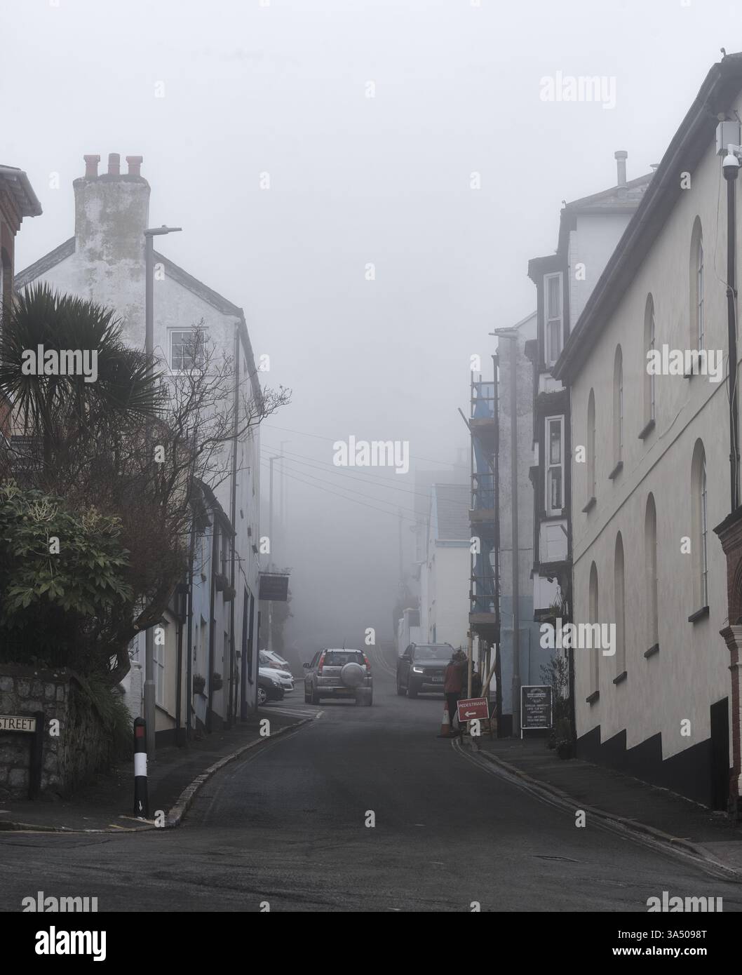 Nebel bei Lyme Regis, England. Stockfoto