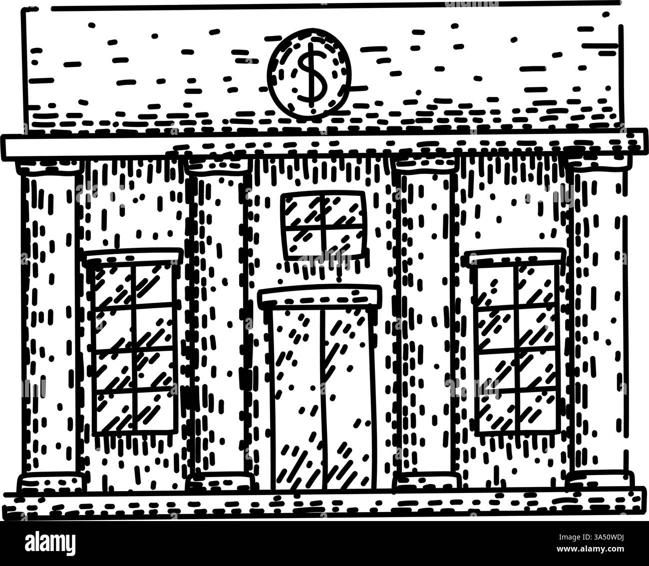 Sicherheitsbank Gebäudeskizze Hand gezeichneter Vektor Stock Vektor