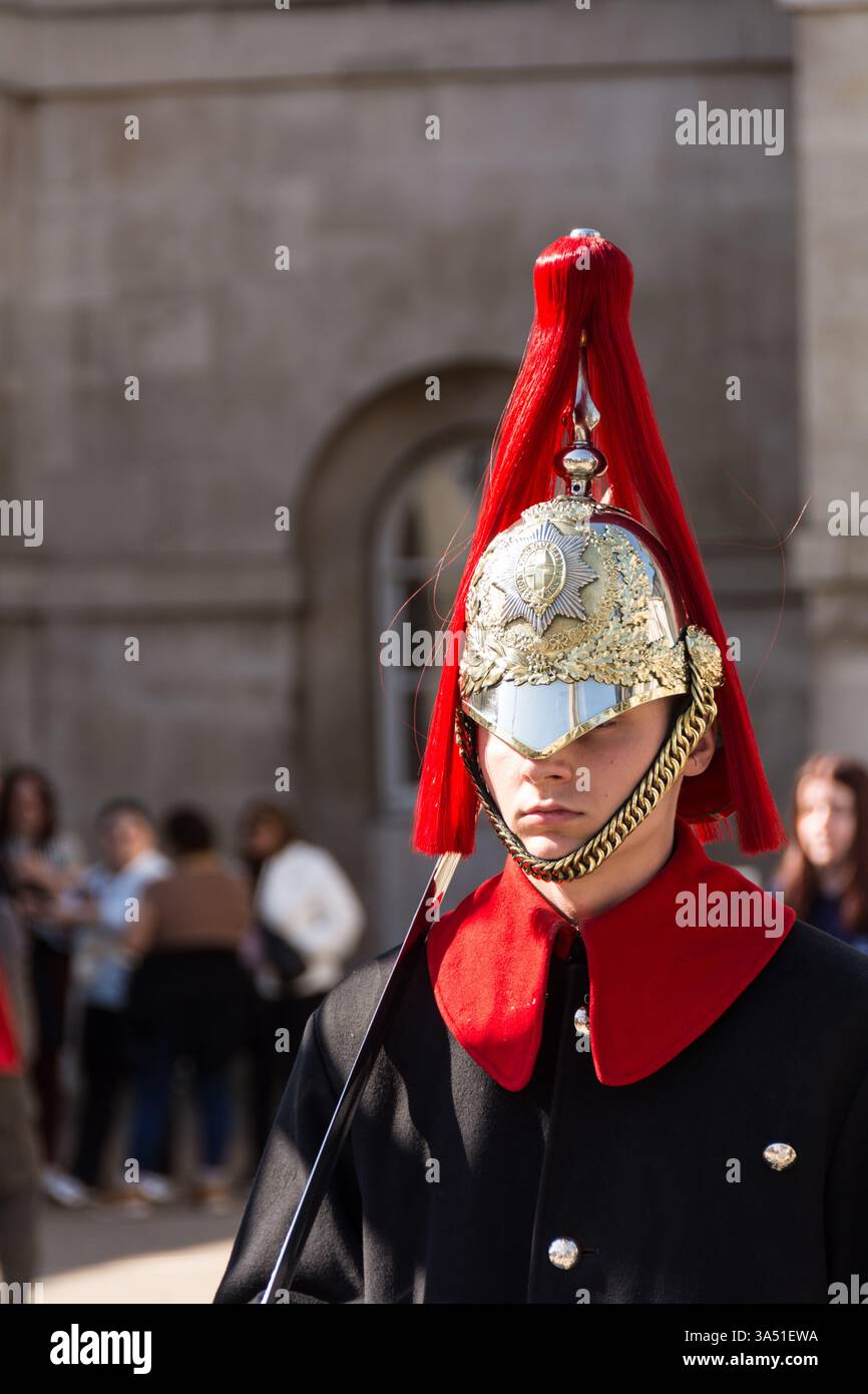 The King's Royal Horse Guards at St James's Palace, Horse Guards Parade, Whitehall, London, England, UK. Stockfoto