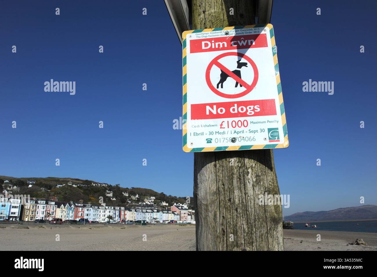 ES GIBT KEINE SCHILDER FÜR HUNDE AM ABERDOVEY BEACH IN WALES RE ABERDYFI WALES WALISISCHE EINSCHRÄNKUNGEN FÜR FOULING USW. GROSSBRITANNIEN Stockfoto