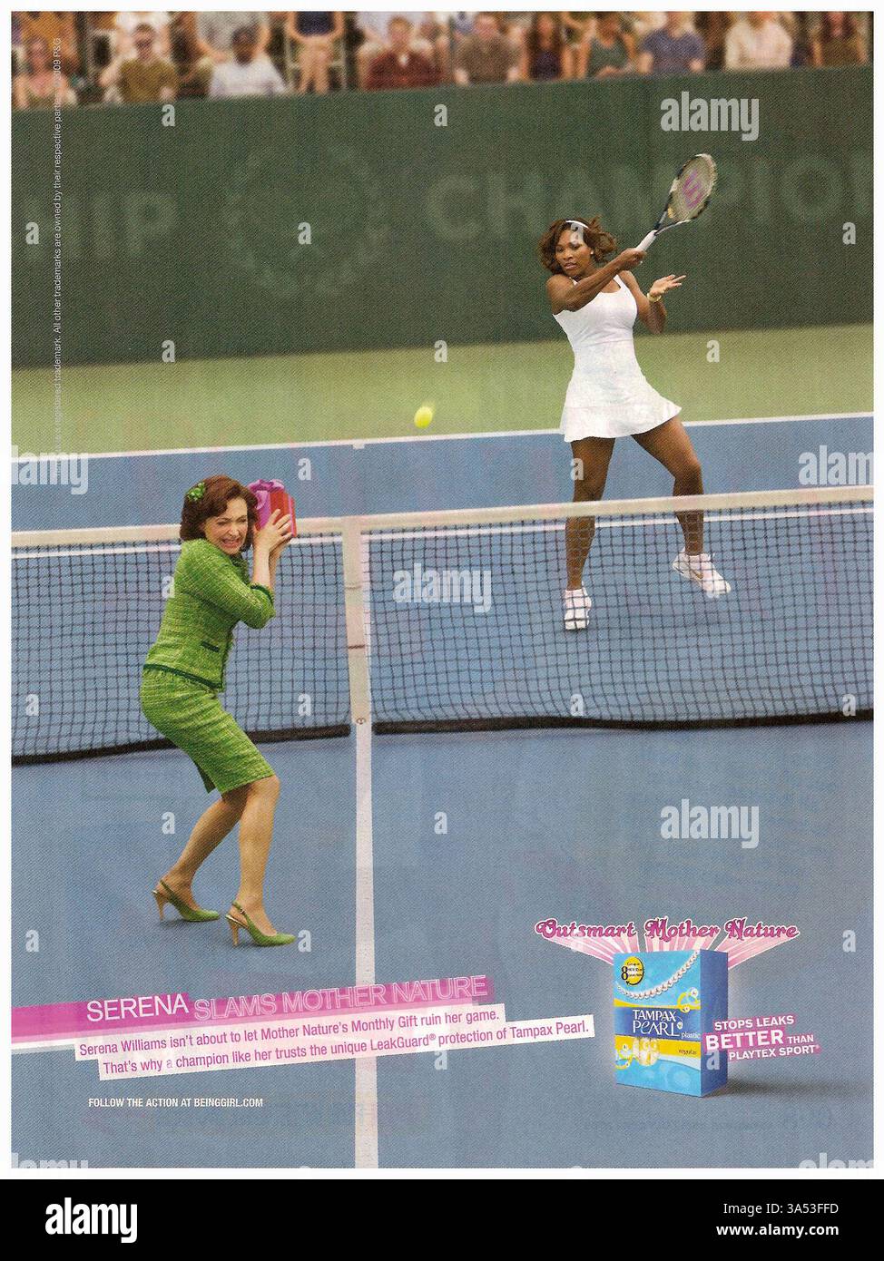 2009 Serena Williams für Tampax Pearl Ad - „Serena Slams Mother Nature“ Stockfoto