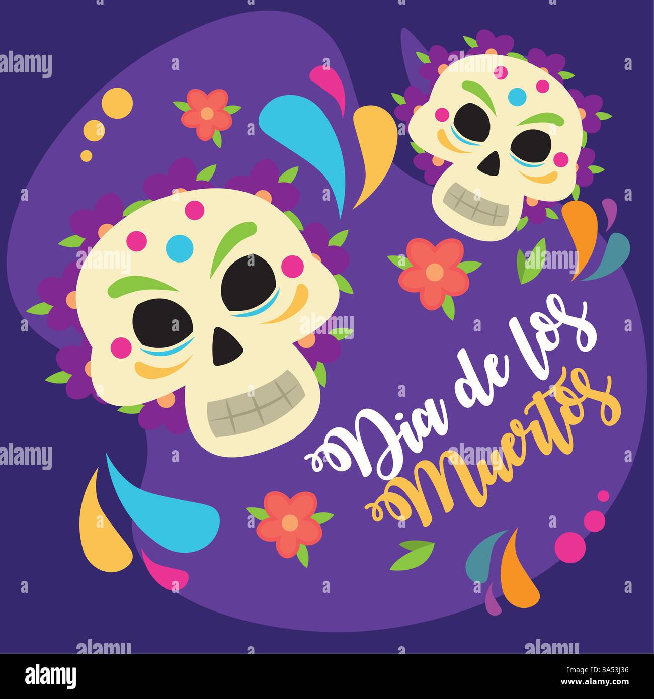 Dekorative Schädel mit Dia de los Muertos-Blüten. Vektor Stock Vektor