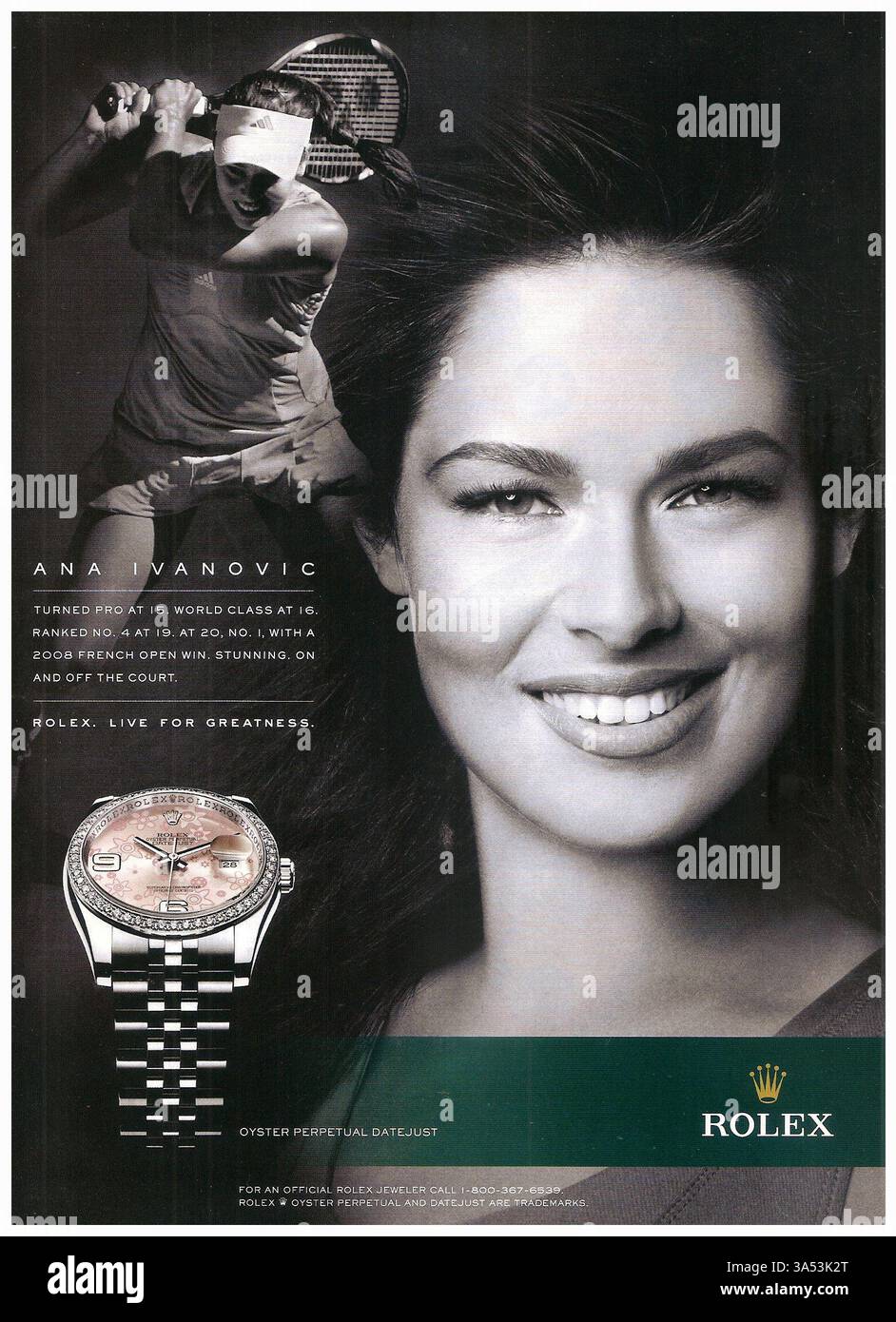 2011 Rolex Oyster Perpetual Dayjust Printwerbung mit Tennisspielerin Ana Ivanovic. Stockfoto