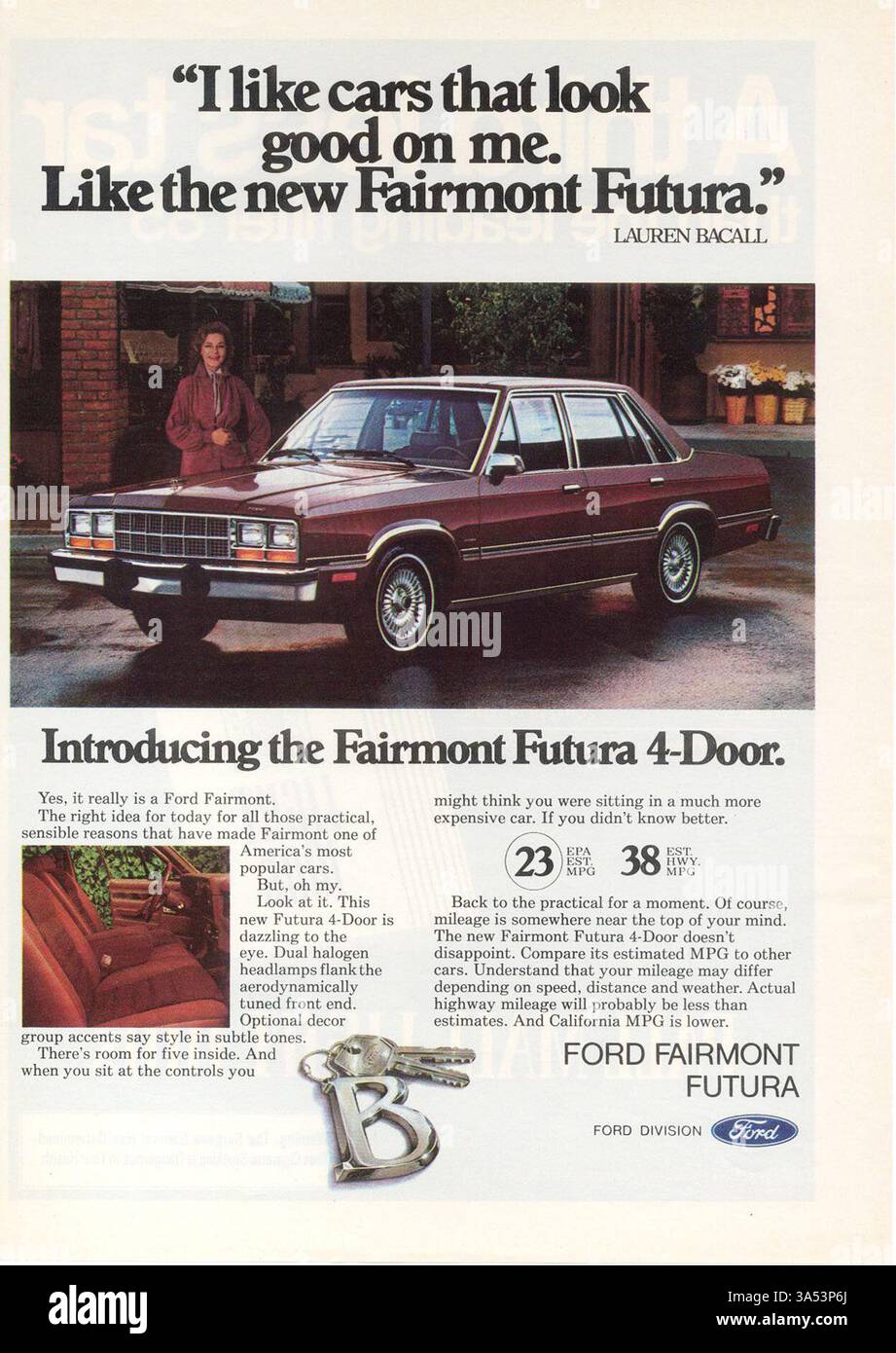 1980 Werbespot für Ford Fairmont Futura mit Lauren Bacall Stockfoto