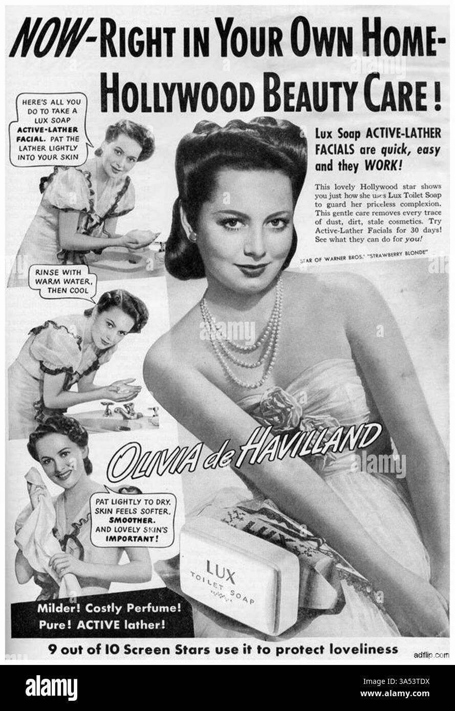1941 Werbespot für Lux Soap mit Olivia de Havilland Stockfoto