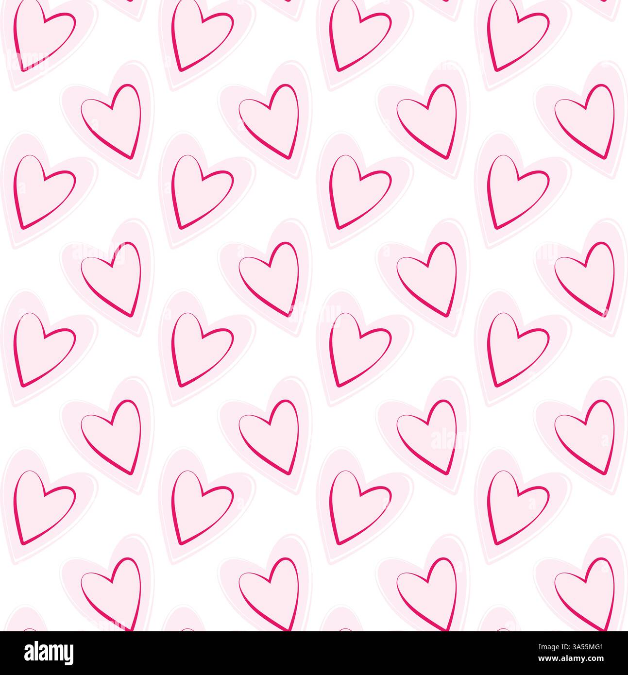 Freehand Hearts Shape trendige weiche rosa nahtlose Muster St. Valentinstag festliche Hintergrund Textur. Isolierte Vektor-Illustration Grußkarten oder thematische Karten, Poster, Broschüren, Etiketten, Tags oder Web-Werbeaktionen Stock Vektor