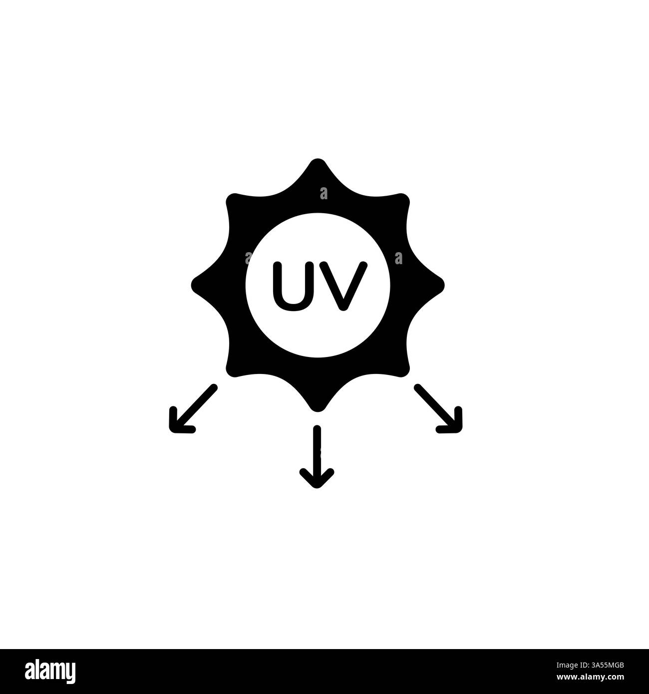 UV-Schutzsymbol mit Sonnenschutz und Pfeilen zur Verhinderung von UV-Strahlung Stock Vektor