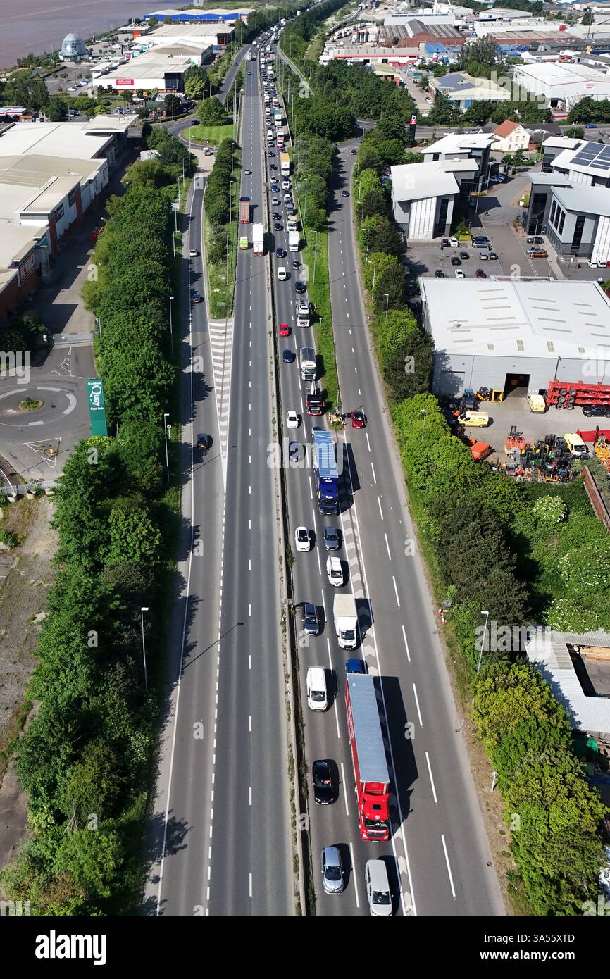 Luftaufnahme der zweispurigen A63, Kingston upon Hull Stockfoto