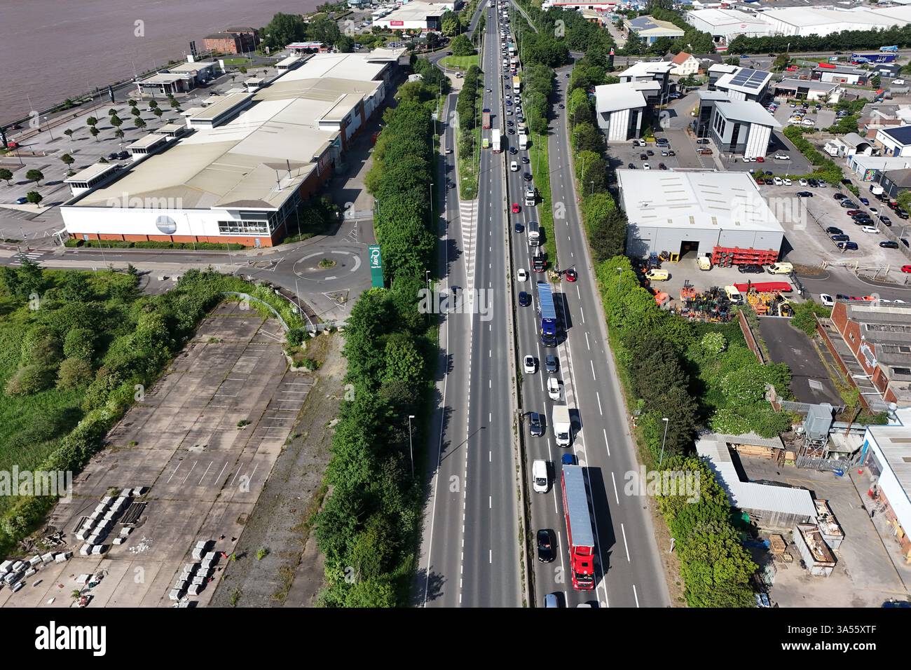 Luftaufnahme der zweispurigen A63, Kingston upon Hull Stockfoto