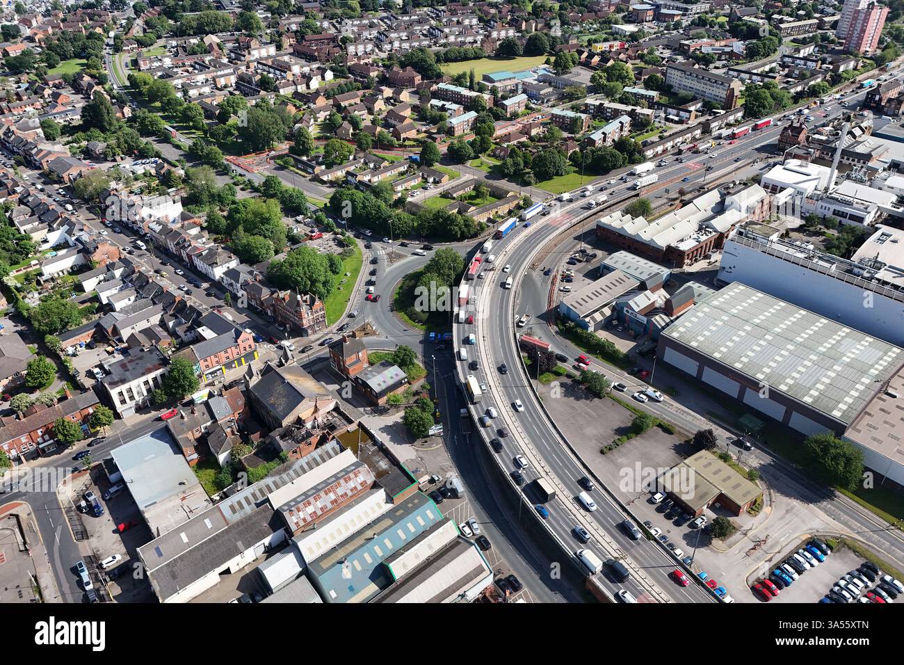 Luftaufnahme der Daltry Street Überführung, zweispurige A63 Hull Stockfoto