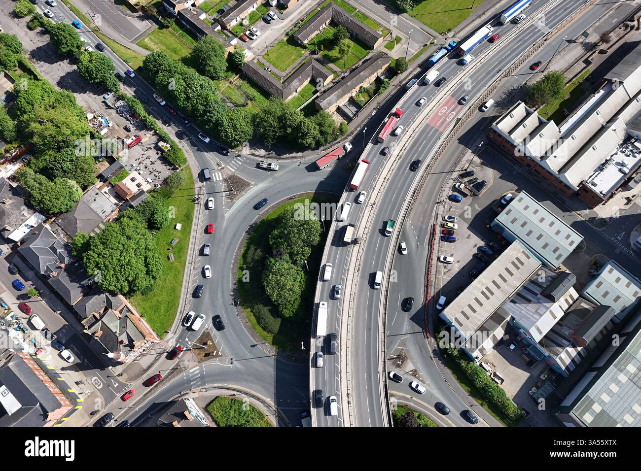 Luftaufnahme der Daltry Street Überführung, zweispurige A63 Hull Stockfoto