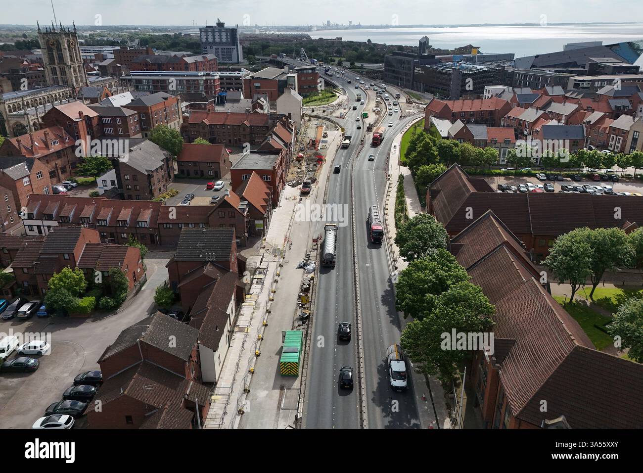 Aus der Vogelperspektive der A63 Castle Street, Verbesserungen der zweispurigen Straße, Hull Stockfoto
