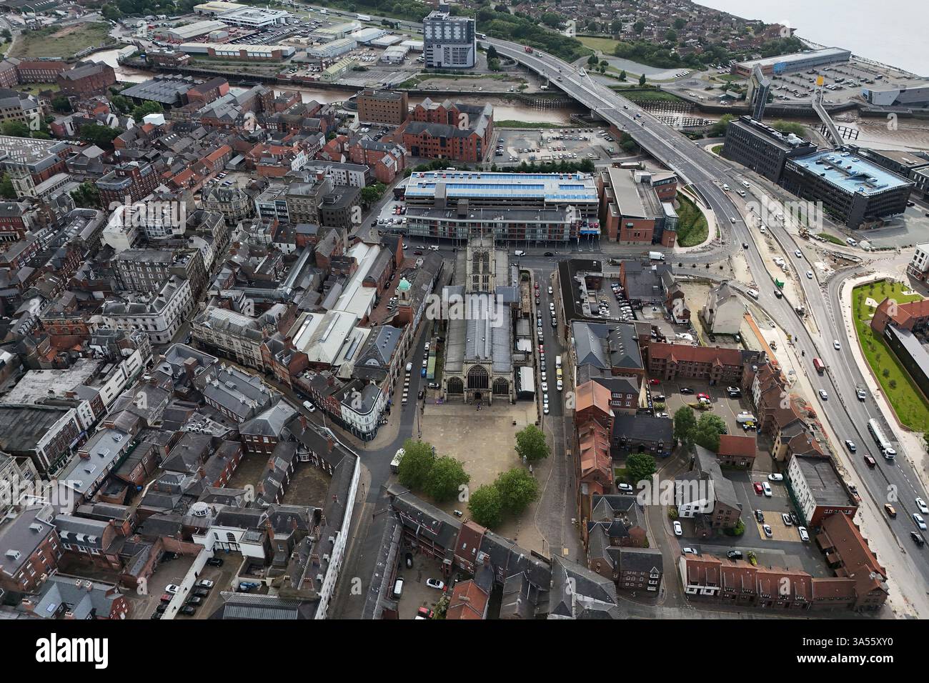 Aus der Vogelperspektive der A63 Castle Street, Verbesserungen der zweispurigen Straße, Hull Stockfoto
