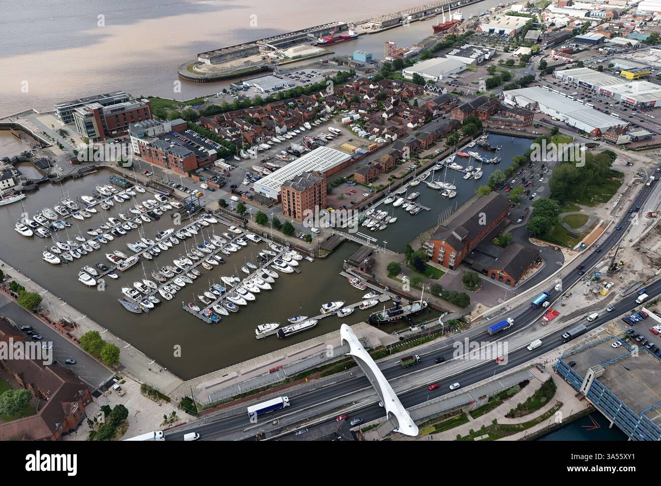 Aus der Vogelperspektive der A63 Castle Street, Verbesserungen der zweispurigen Straße, Hull Stockfoto