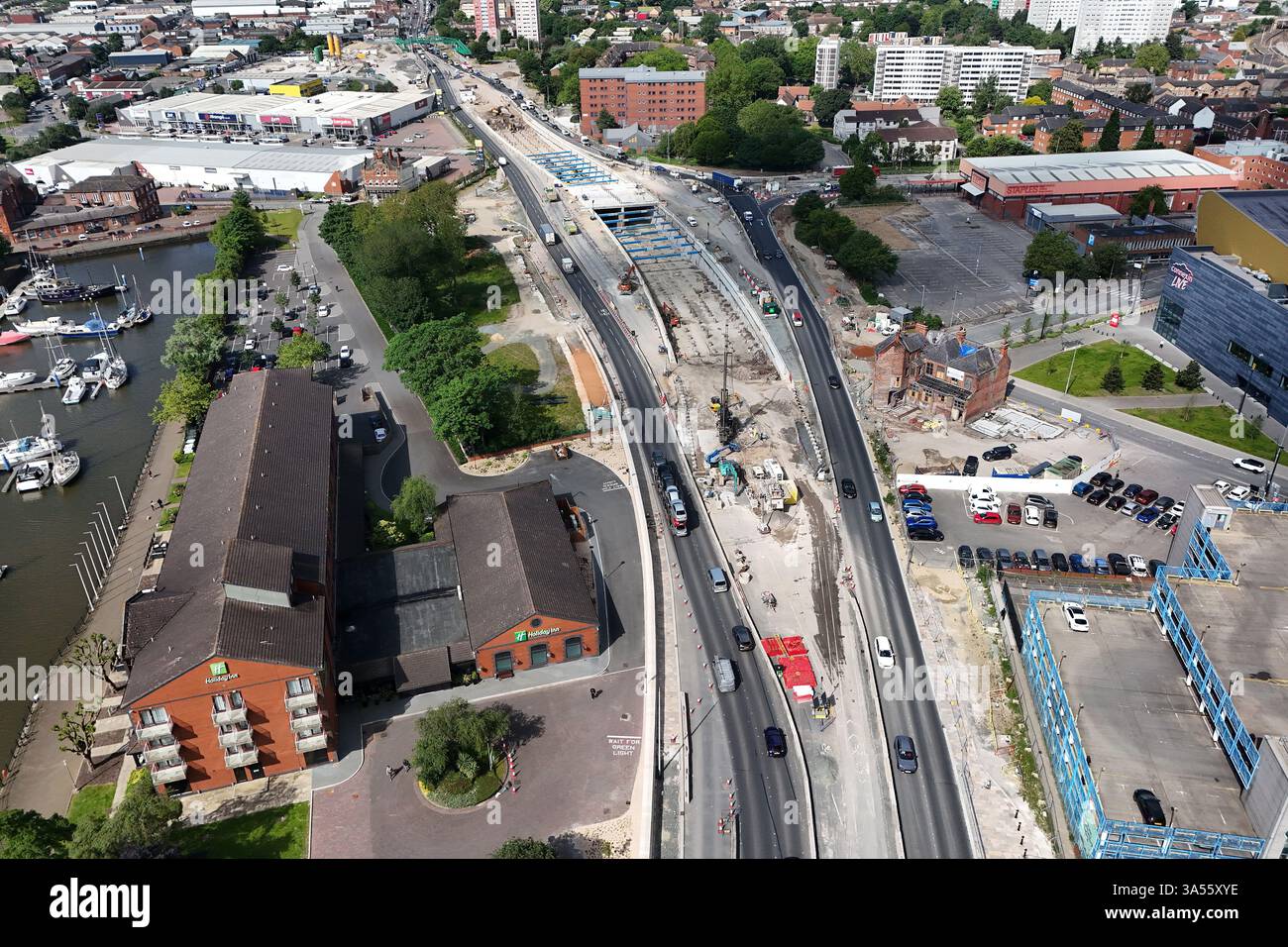 Aus der Vogelperspektive der A63 Castle Street, Verbesserungen der zweispurigen Straße, Hull Stockfoto
