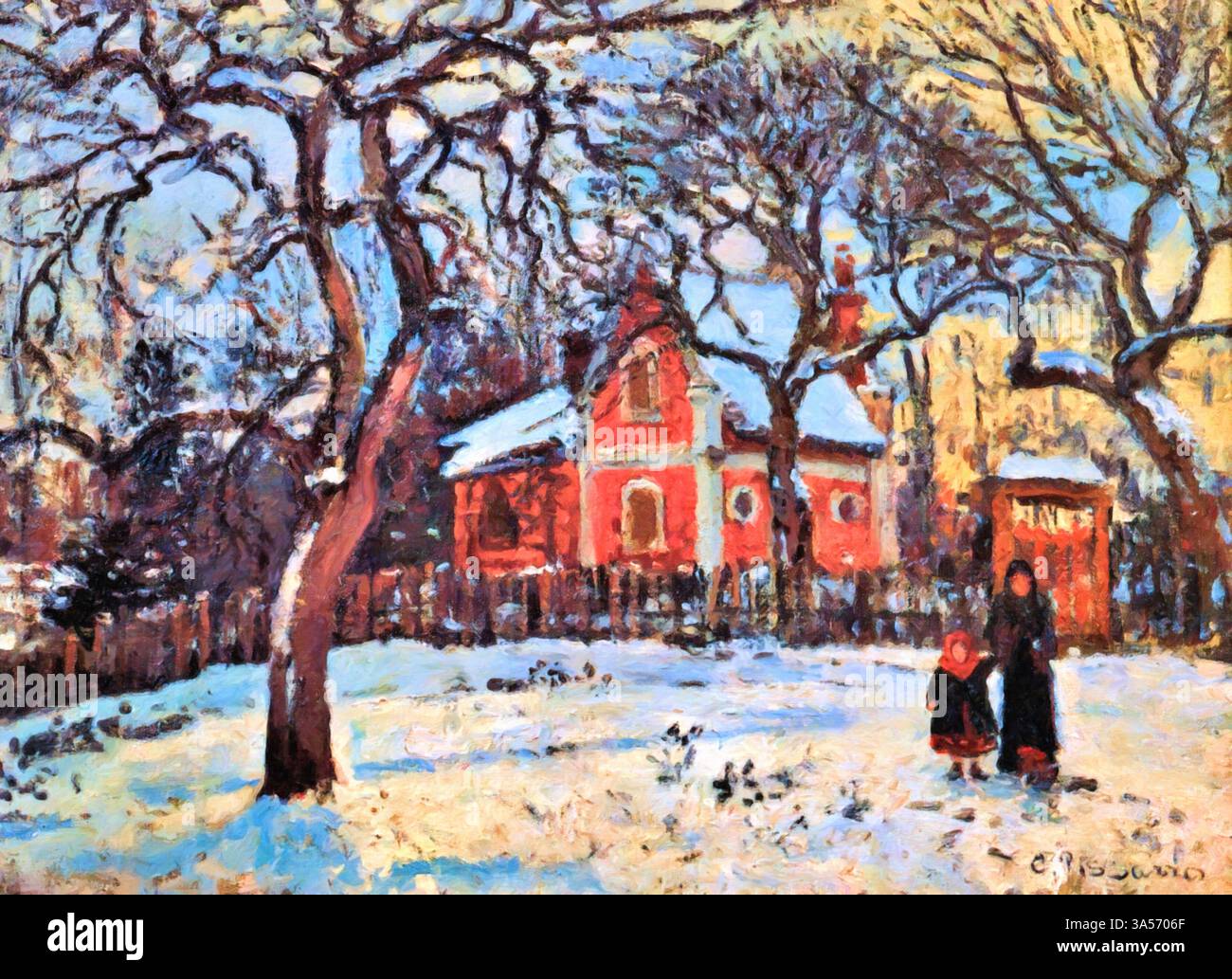 Kastanienlandschaft und Louveciennes Landscape in Snow, 1872 (Gemälde), von Pissarro, Camille (1830–1903) Französisch Stock Vektor