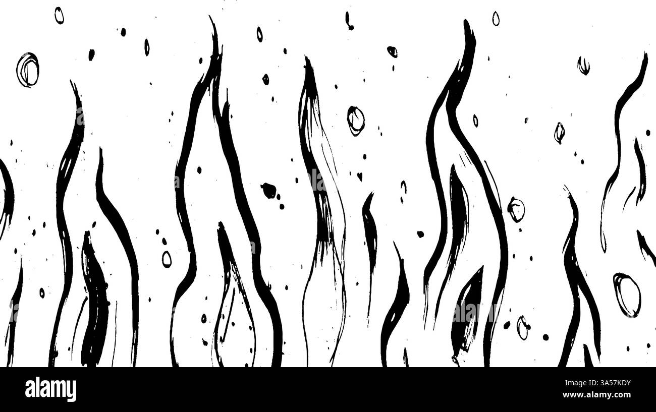Abstrakte Schwarz-weiß-Illustration von Flammen mit Blasen, die einen dynamischen und energetischen Effekt erzeugen. Stock Vektor