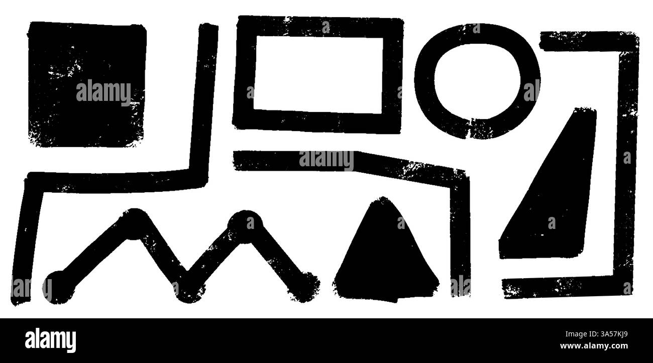 Verspieltes Grunge-Shape-Set. Kräftige Tintenkurven und unregelmäßige Linien mit Pinselstrichen und Scribbles. Abstrakte handgezeichnete Elemente, organische Wellen und Stock Vektor