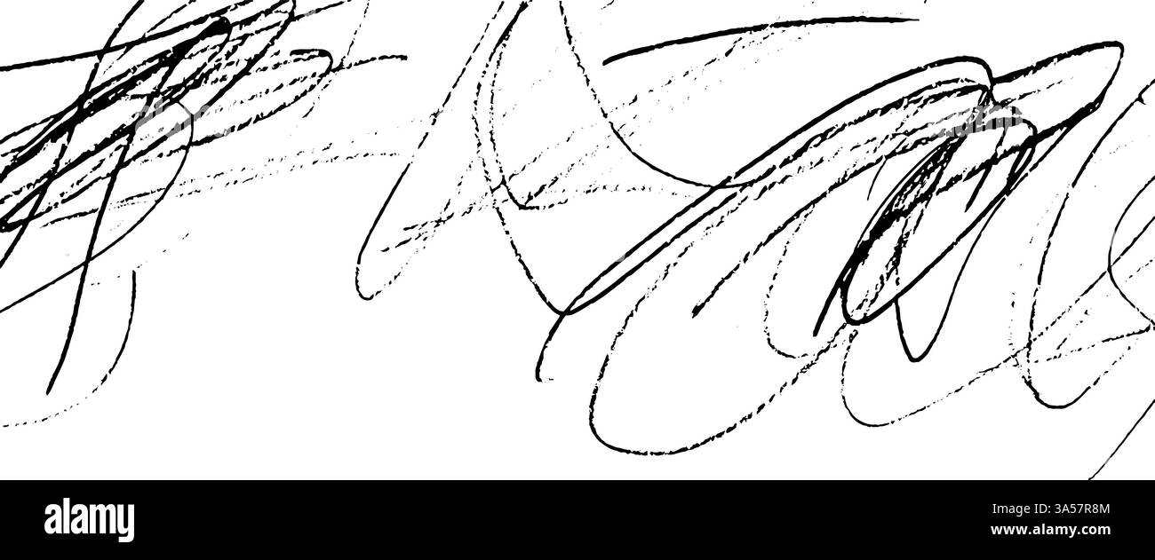 Abstrakte schwarze Tinte kritzelt auf weißem Hintergrund und erzeugt einen dynamischen und chaotischen visuellen Effekt. Stock Vektor