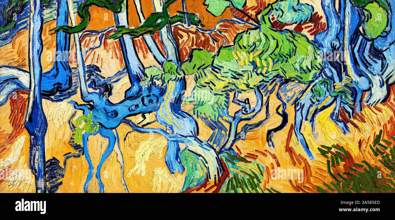 Vincent van Gogh Tree Roots 1890 abstrakte expressionistische Malerei Public Domain hochauflösendes Kunstwerk Naturkomposition Auvers-sur-Oise Franc Stockfoto