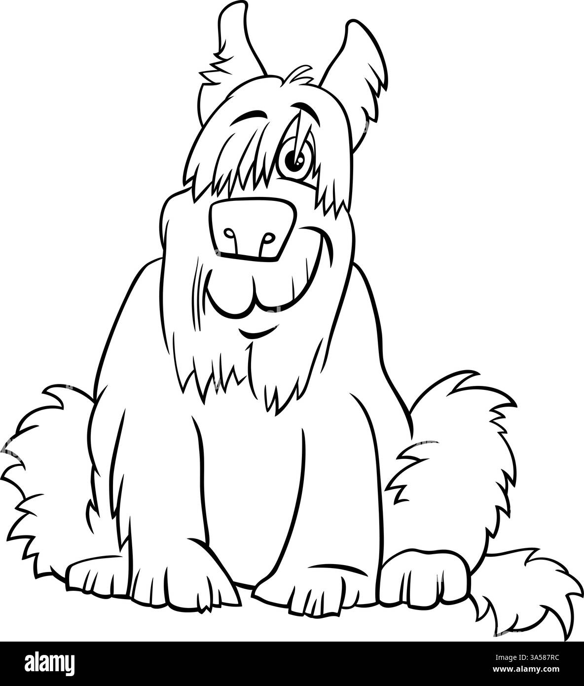 Zeichentrickillustration der lustigen zotteligen Hund Comic Tierfigur Ausmalseite Stock Vektor