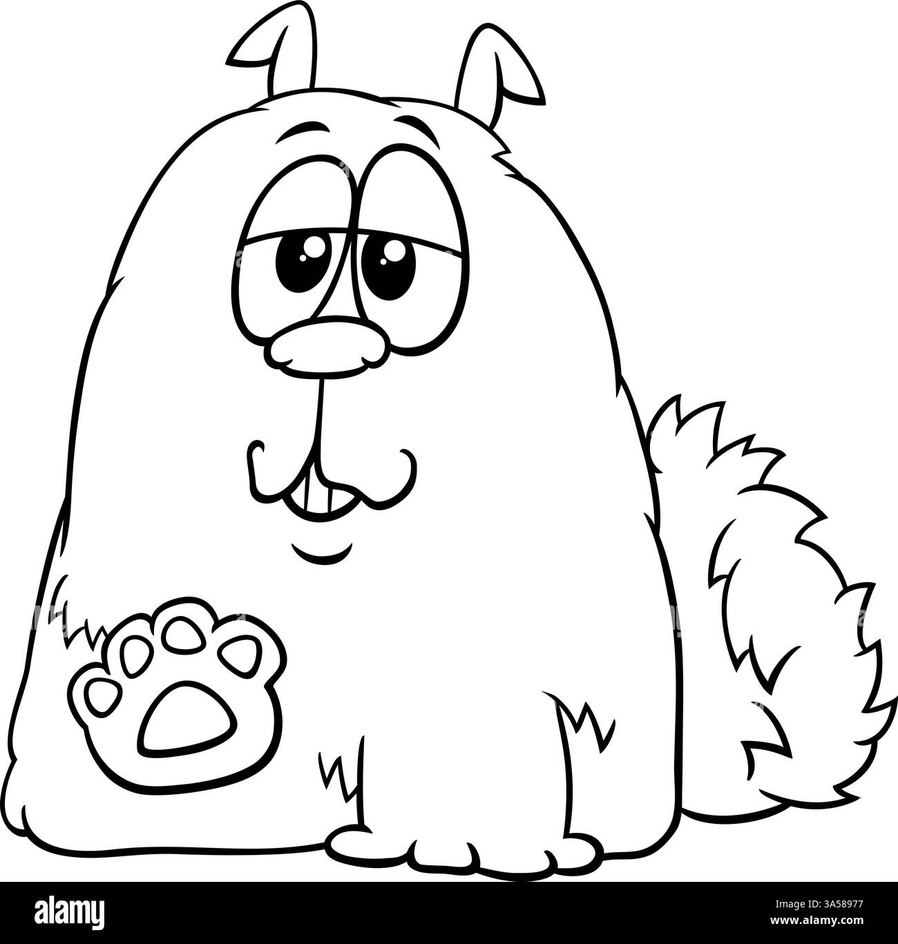 Zeichentrickillustration der lustigen zotteligen Hund Comic Tierfigur Ausmalseite Stock Vektor