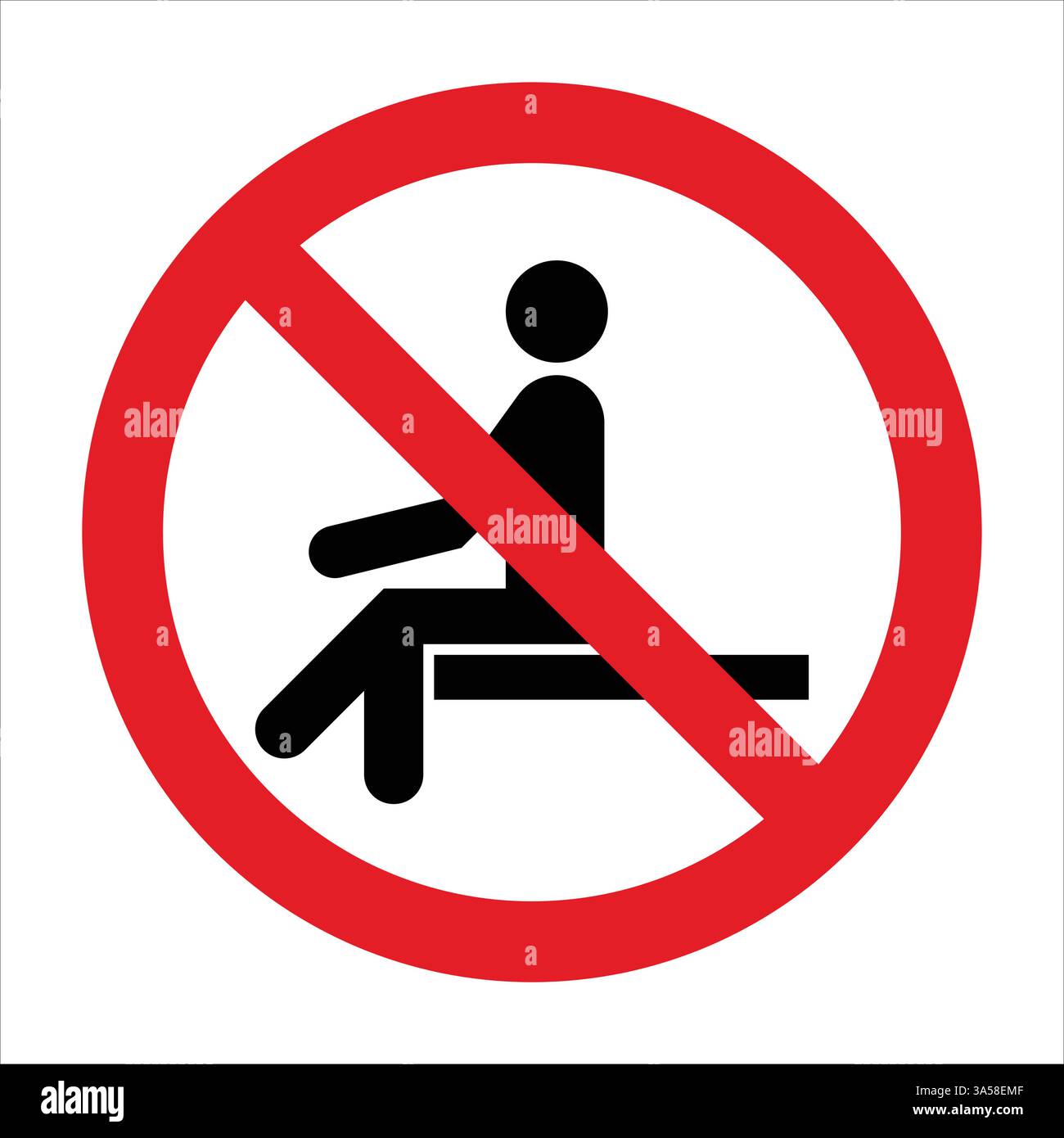 Verbotssymbol, das das Sitzen verbietet, ideal für die Kennzeichnung von eingeschränkten Bereichen oder für das Verweisen einer Sitzverbotsregelung Stock Vektor