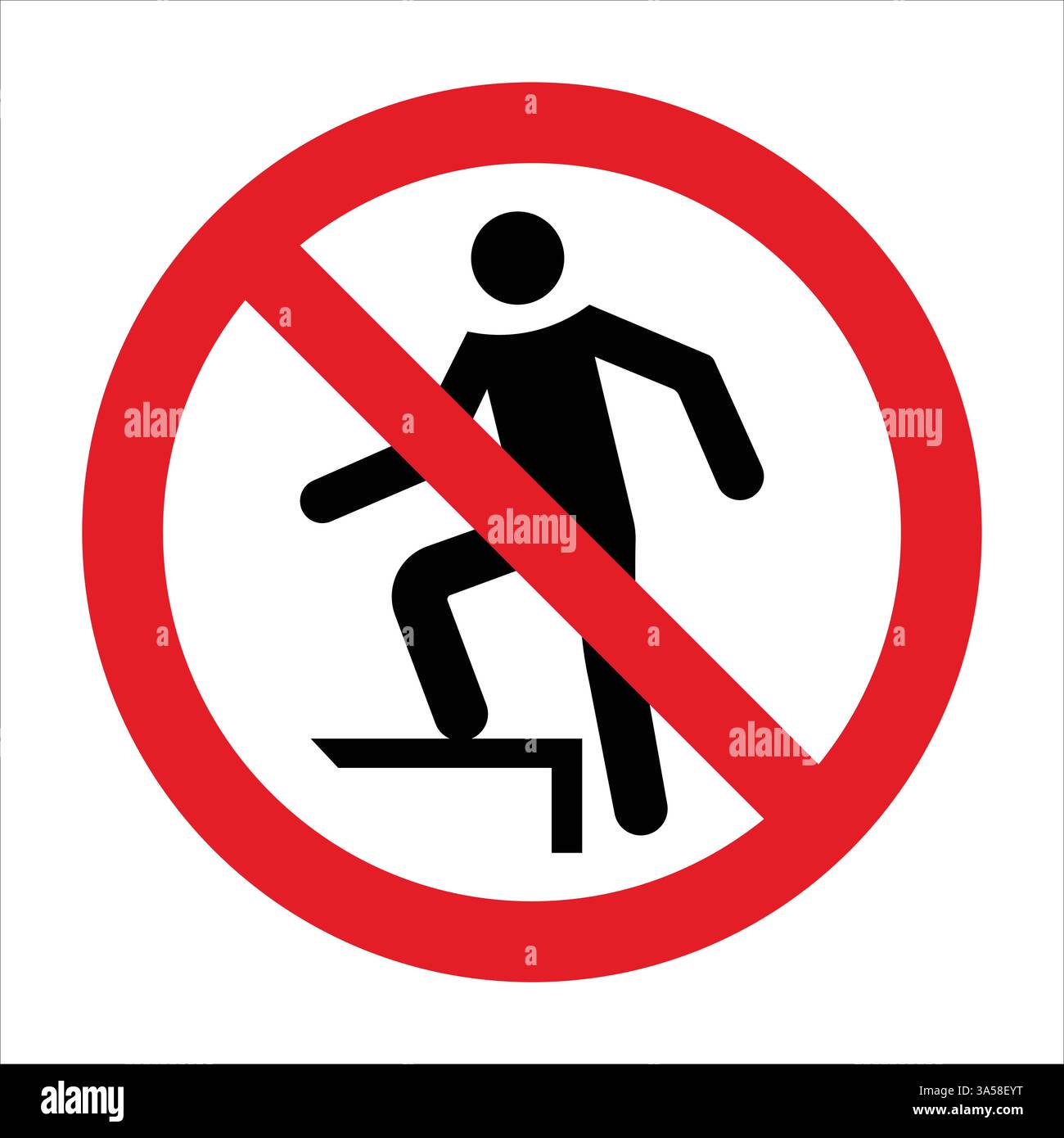 Rotes Verbotsschild mit einer Person, die tritt, und Hinweis auf eingeschränkten Zugang aus Sicherheitsgründen Stock Vektor