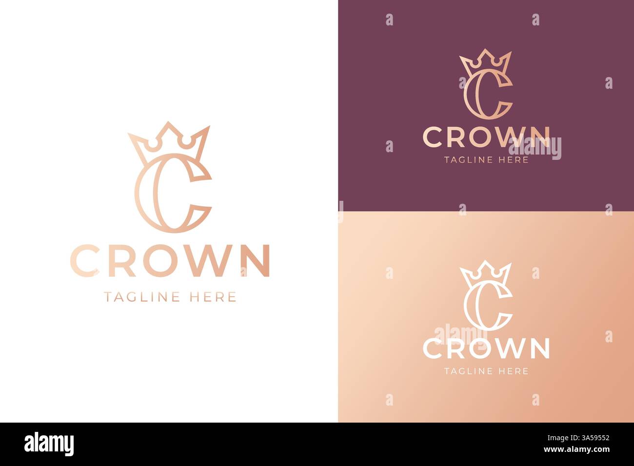 „C“-Logo mit minimalistischem, linearem goldenem Kronendesign und eleganter Markenidentität Stock Vektor