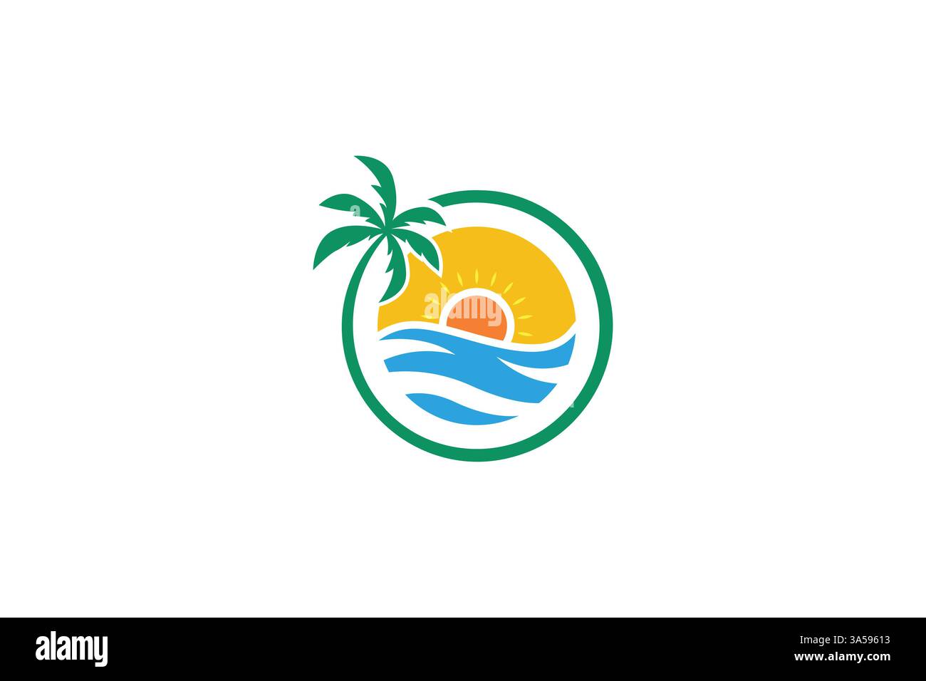 Reiseziel Beach Vacation Logo Resort Travel Holiday Island Calm Wave Design Vorlage Stock Vektor