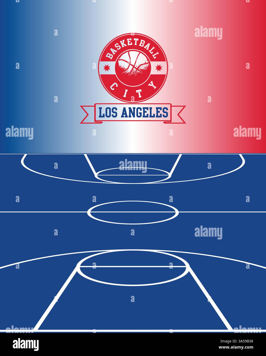 City of Los Angeles Stempel, Basketballfeld, Vektorillustration abstraktes bearbeitbares Bild, Social Media Post Stock Vektor