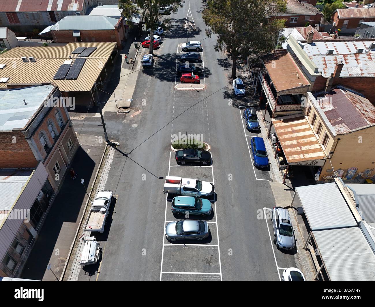 Luftaufnahme des Stadtzentrums von Castlemaine, Victoria Australien Stockfoto