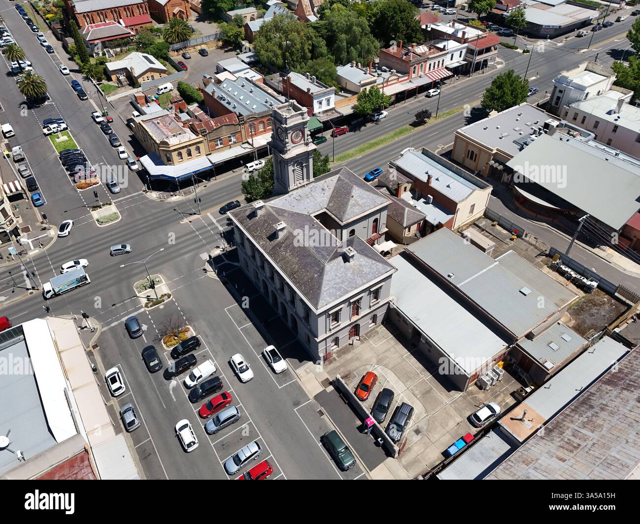 Luftaufnahme des Stadtzentrums von Castlemaine, Victoria Australien Stockfoto